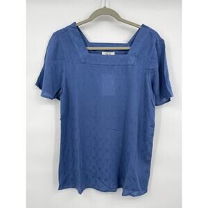 Como Blu Womens Blue Short Sleeve Casual Square Neck Top Blouse Petite Small